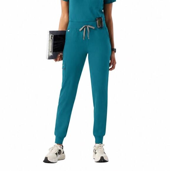 Figs Pants - FIGS Technical Collection Jogger Scrub Pants Teal Drawstring Cargo Small Tall